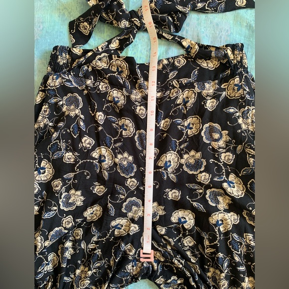 Blue Rain 100% Rayon Wide Leg Black Navy and White Floral Pant Size Medium - Picture 12 of 12